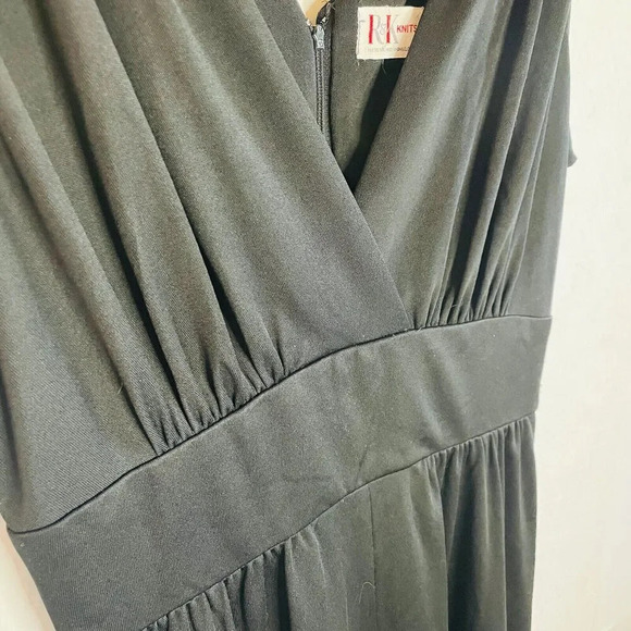 Vintage 70s R&K Knits Women's Gown - Maxi Black Pleated Formal Party Dress - Picture 4 of 9